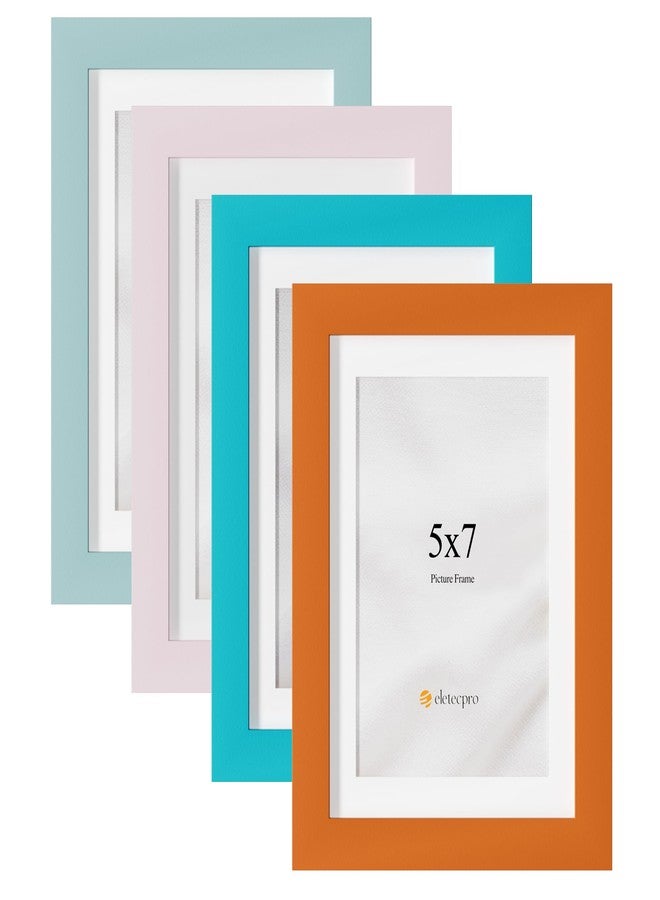 eletecpro 5x7 Picture Frames 4 Pack, Colorful Photo Frames Matted to 4x6 Photos or 5x7 No Mat, Cute Picture Frames Made of Engineered Wood and Acrylic for Home (Orange, Royal Blue, Pink, Sky Blue) - Image 1